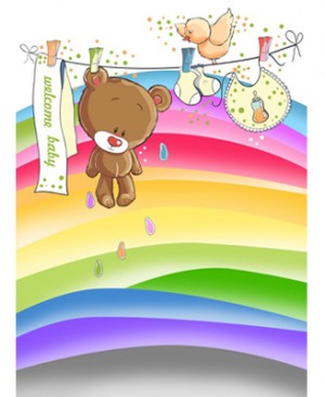 فرش اتاق نوزاد و کودک مدل خرس رنگین کمان